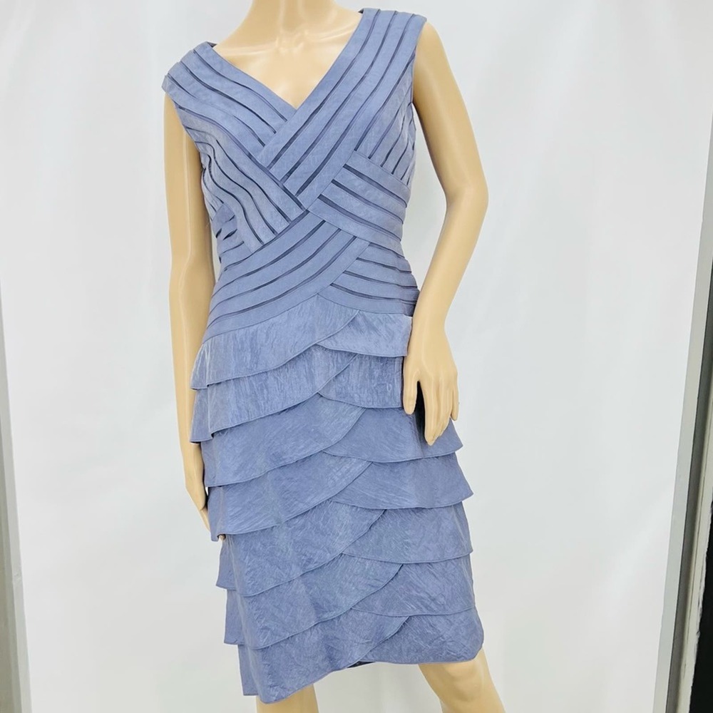 Adrianna Papell Blue Gray Metallic Ruffle Dress - Picture 2 of 15